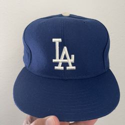 Vintage 90s Los Angeles Dodgers New Era Diamond Collection Wool Fitted Green Underbrim Hat Size 7 1/4