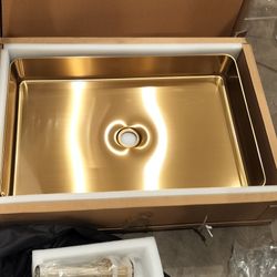 Counter top stainless steel rectangular wash basin with waste / gold/ new in the box/ 24 × 16 inches