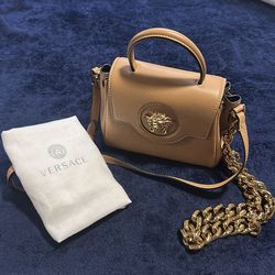 Versace crossbody, brown and gold