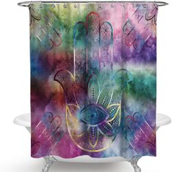 Boho Shower Curtain Set for Bathroom ,Bohemian Retro Thickened Bright Color Fabric Mandala Shower Curtain with Hooks,Waterproof,Machine Washable 72x72