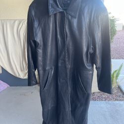 Vintage 80's Women's Black Leather Trench Coat