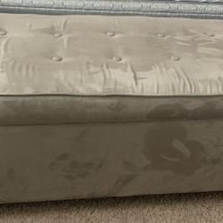 Heavy Solid Wood 3 Hinges Upholstered Storage Bench Chest Ottoman ( Gray)