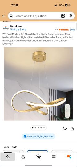 20" Gold Modern led Chandelier for Living Room
