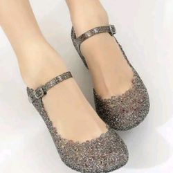 Jelly Sparkle Black Wedge Sandals fits size 6-7 for $5