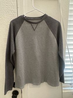 Two-Tone Gray Waffle Knit Long Sleeve Shirt