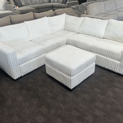 White Cream Sectional And Ottoman 