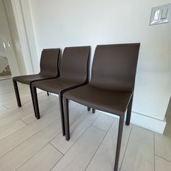 Italian Leather Dining Side Chairs (3) 