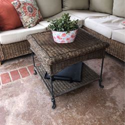 Wicker And Wrought Iron Coffee Table 