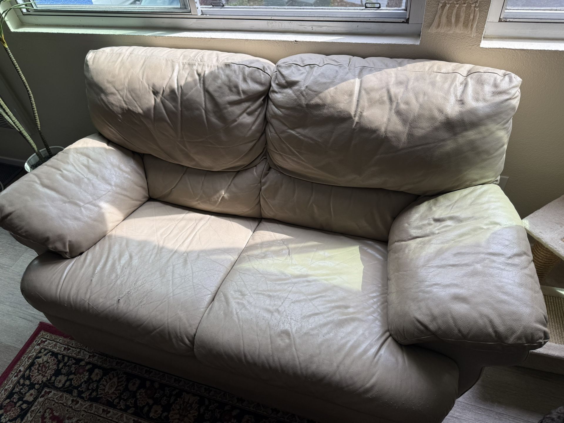 Tan Leather Loveseat Couch