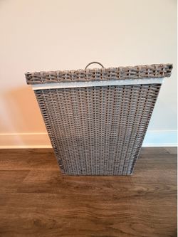 NEW Grey Montauk Hamper woven hamper,  21.5”L x 13.5”W x 24”H
