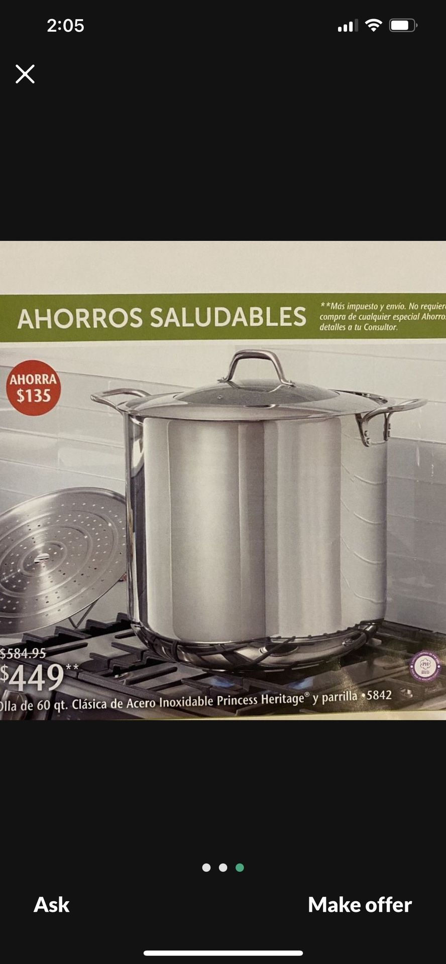 Princess House 60quarts Stockpot $425Hoya Tamalera 60q. $425 New In Box