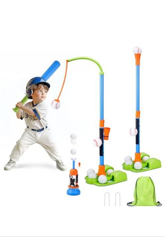 JoyCat 3-in-1 T Ball Sets for Kids 3-5,Toddler Baseball with T Ball Stand,Hanging Tee,Auto Launcher,and 6 Balls,Adjustable Height Sports & Outdoor Pla