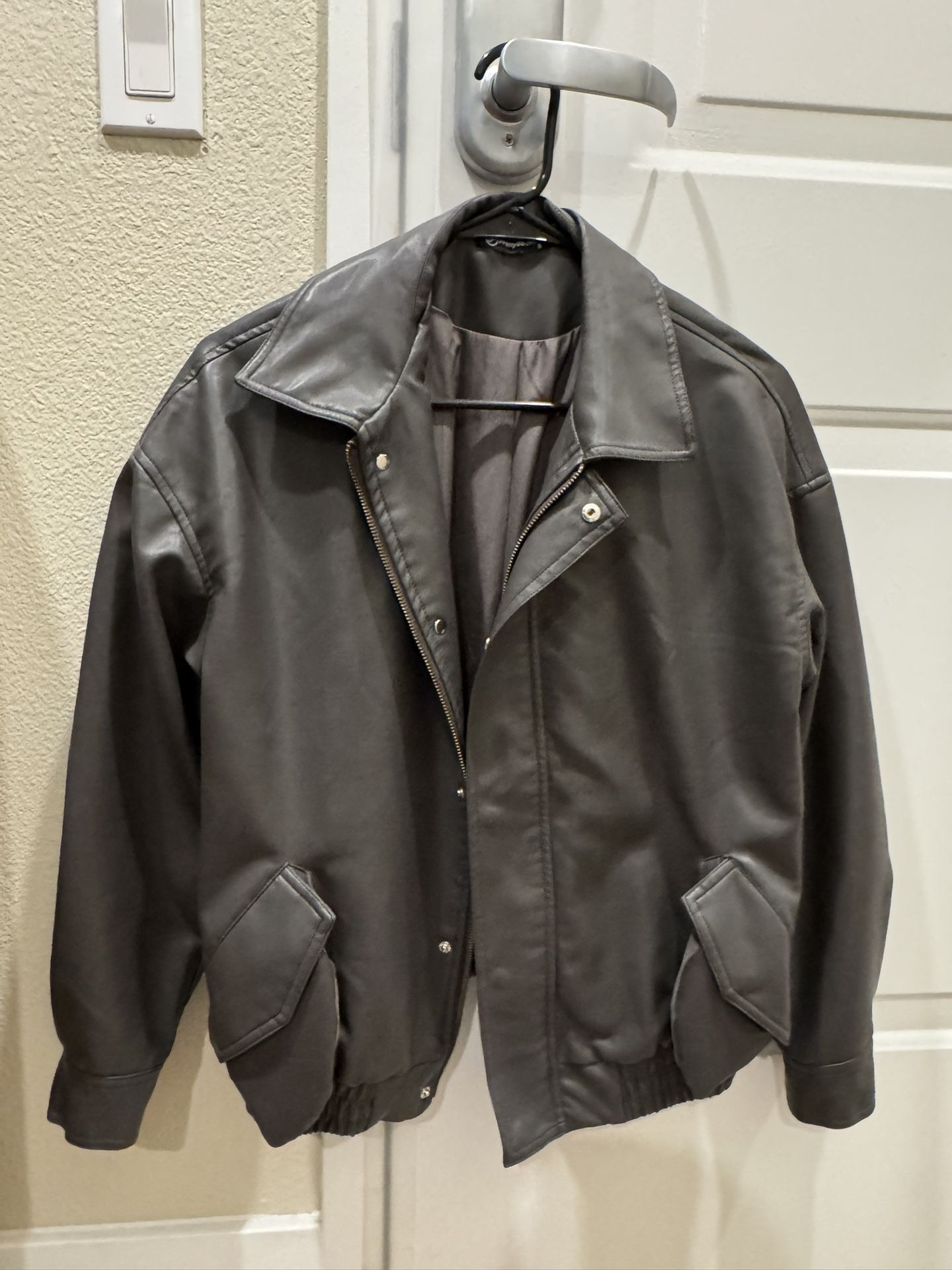 dark grey leather jacket