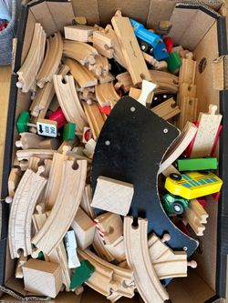 Large Lot Wooden Train Track Set with Accessories
