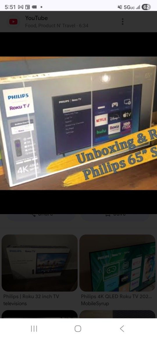 Phillips Roku 4K QLED 65 Inch TV (Like New) With Stand And Remote