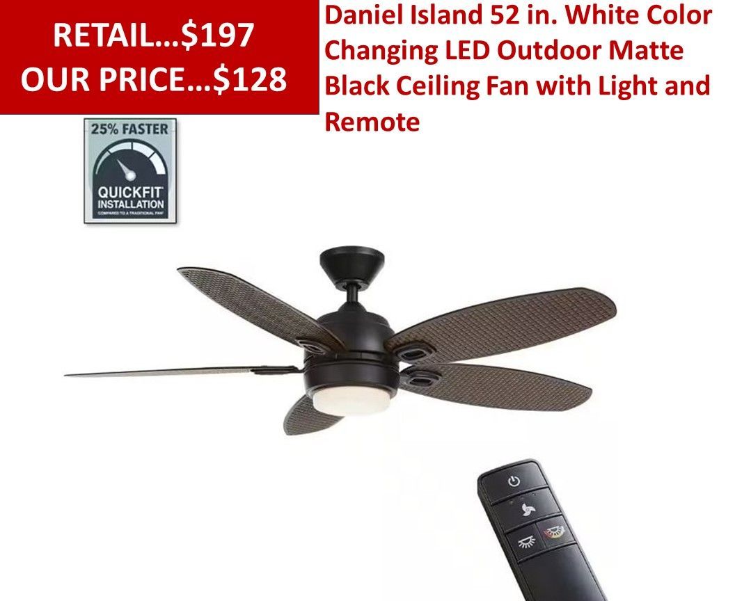 Daniel Island 52 in. White Color Changing LED Outdoor Matte Black Ceiling Fan with Light and Remote