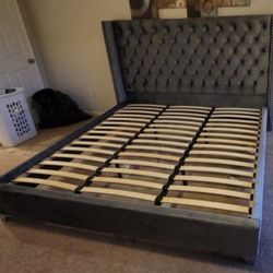 King Sized Bed Frame Silver Blue Grey Color
