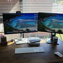 Apple Mac Mini Dual Monitor Workstation – Keyboard, Mouse, Monitors Included