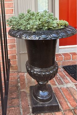 Pair of Black Cast Iron Pedestals Urns