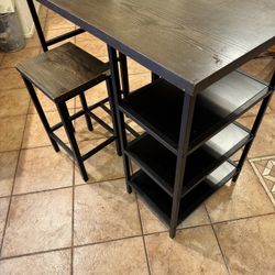 Modern Counter-Height Table with Stools & Storage Shelves – Space-Saving Design
