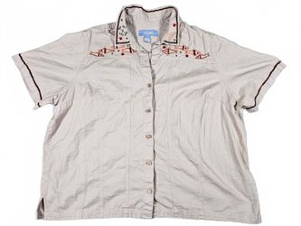 Liz & Me Women Plus 4X Beige Cotton Fish Embroidered Shirt