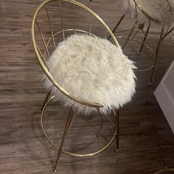 Plush Swivel Barstools With Gold Accent