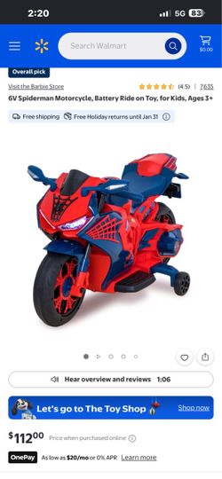 6V Spider-Man Kids Ride-On Motorcycle