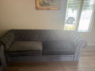 Gray Velvet Chesterfield Sofa Set!