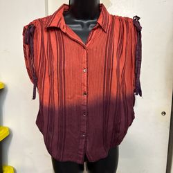 Free People Baby Blues Stripe Dip Dye Ombré Blouse