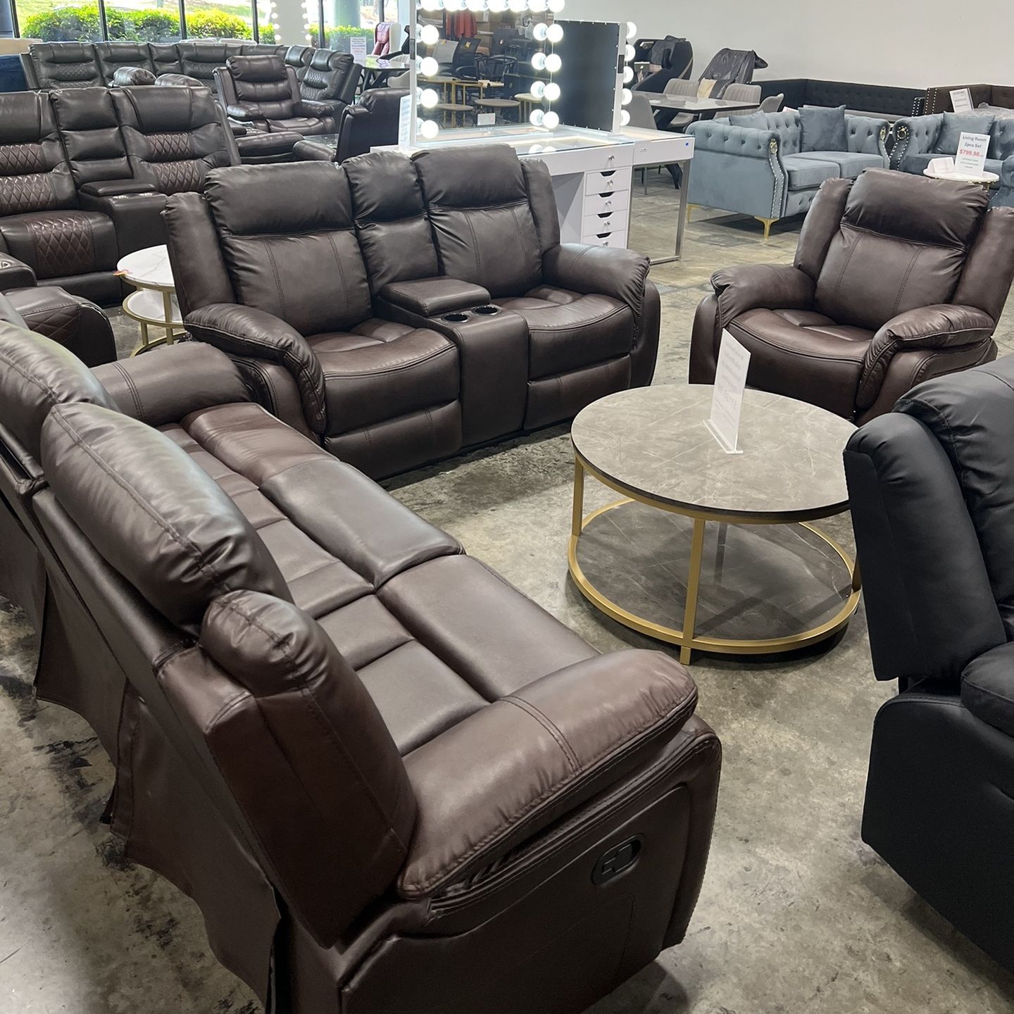 Brown Recliner 3pcs Sofa Set / Juego de sofás reclinables marrones de 3 piezas