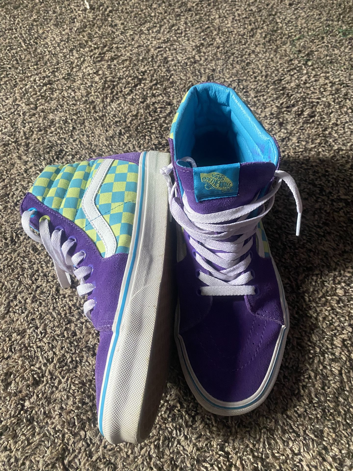 Purple and blue Vans high top