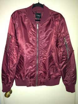 WT02 Satin Burgundy Bomber Jacket Sz M