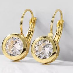 Gold or Silver Dangle drop round brilliant Crystal Hoop Leaver back Earrings