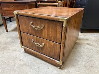Vintage Campaign Style 2 Drawer Nightstand with Bronze Accents and Swing Pulls