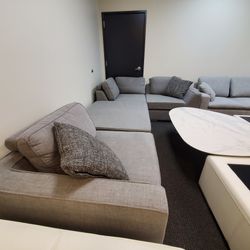 4 Pieces L Sectional Fabric Grey Color