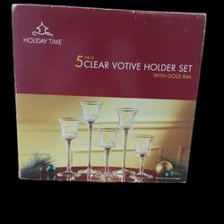 Holiday Time 5-pc. Clear Votive Holder Set With Gold Rim