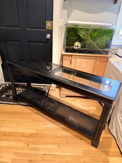 Black Rattan Console Table