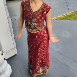 2pc Indian Lehenga Girl's Burgundy Dress Size 6-7