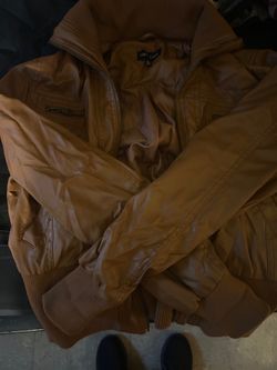 Tan Faux Leather Bomber Jacket