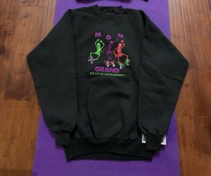 VTG 90s MGM Grand Halloween Embroidered Skeleton Fleece Sweatshirt L or S USA made New