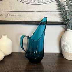 ELMER E. MILLER 1959 Vintage Glass Pitcher Viking Blue