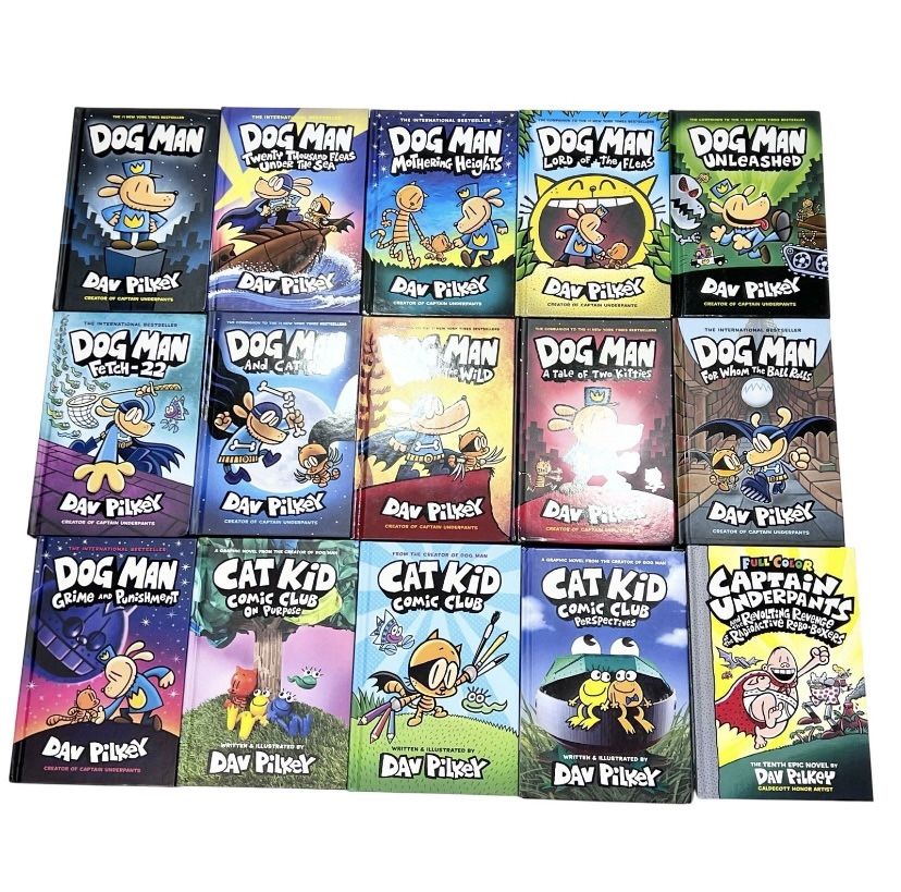 Dog Man Cat Kid Comic Club Captain Underpants Lot of 15 Dav Pilkey Books HC Set