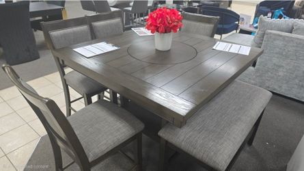 Dining Table - Grey Wood - Modern - Sits 6 Minimum.