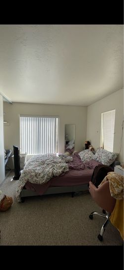 Queen Sized Mattress and Gray Bed Frame, Good Condition