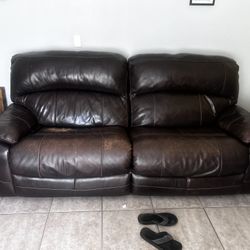 Leather Sofa - Recliner In Both Sides 