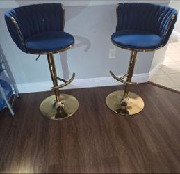 Gold and Blue Velvet Bar Stools