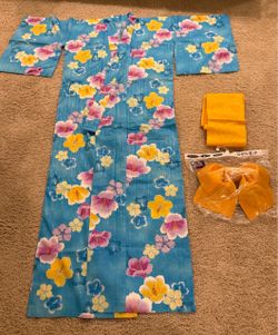 Brand New 3-Piece Japanese Yukata Set with Pre-Tied Obi Belt - Women’s Summer Kimono