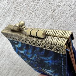 Cathayana Blue Art Print Accordion Coin Purse – Vintage Style Metal Clasp Frame, Handmade