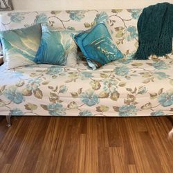 Futon   Black Leather Under Cover - Folds To Full Bed