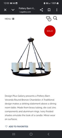 Veranda 8-Light Chandelier" in New Dark Bronze (TRN DBRZ) is a classic Pottery Barn design